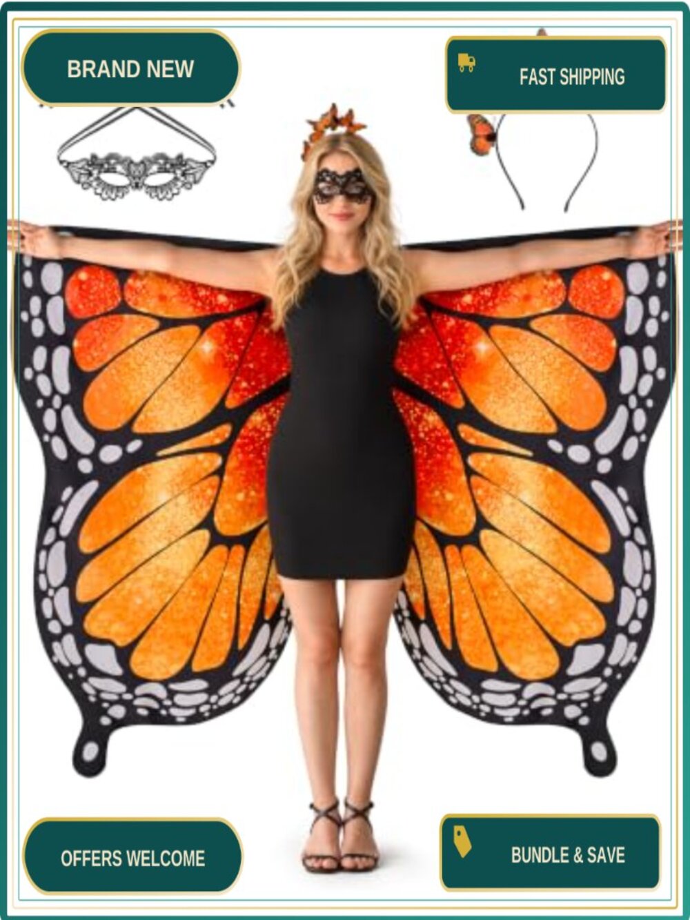 Chiffon Butterfly Wings Costume Adult Halloween Cosplay Set